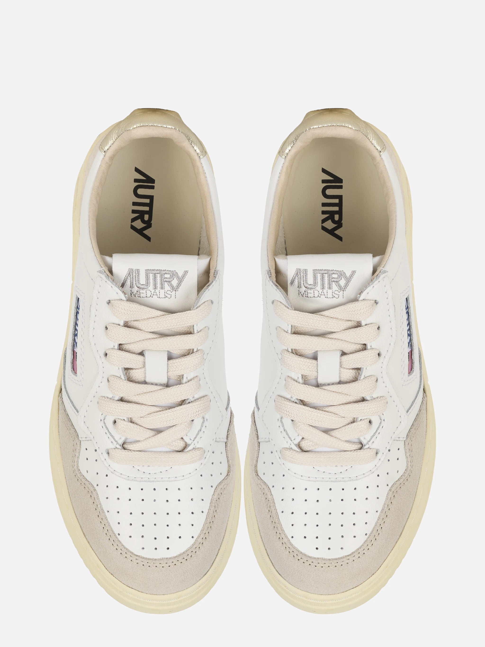 Sneakers Medalist Low In Pelle E Suede Bianca E Oro
