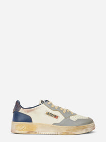 SNEAKERS MEDALIST LOW SUPER VINTAGE IN PELLE LIMESTONE BIANCA E BLUE