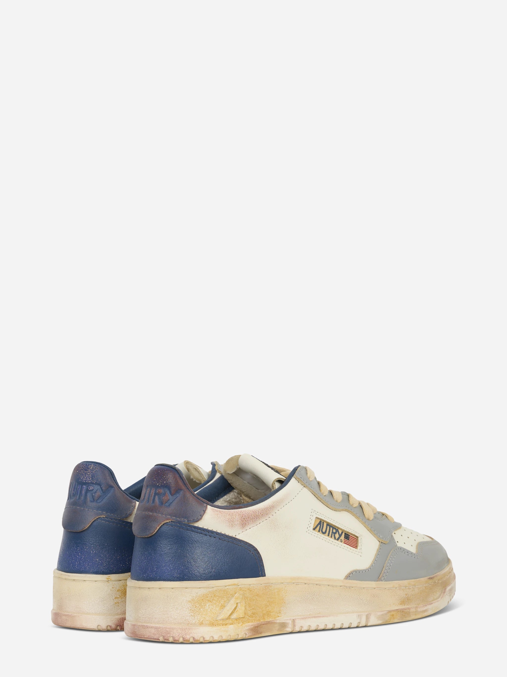SNEAKERS MEDALIST LOW SUPER VINTAGE IN PELLE LIMESTONE BIANCA E BLUE