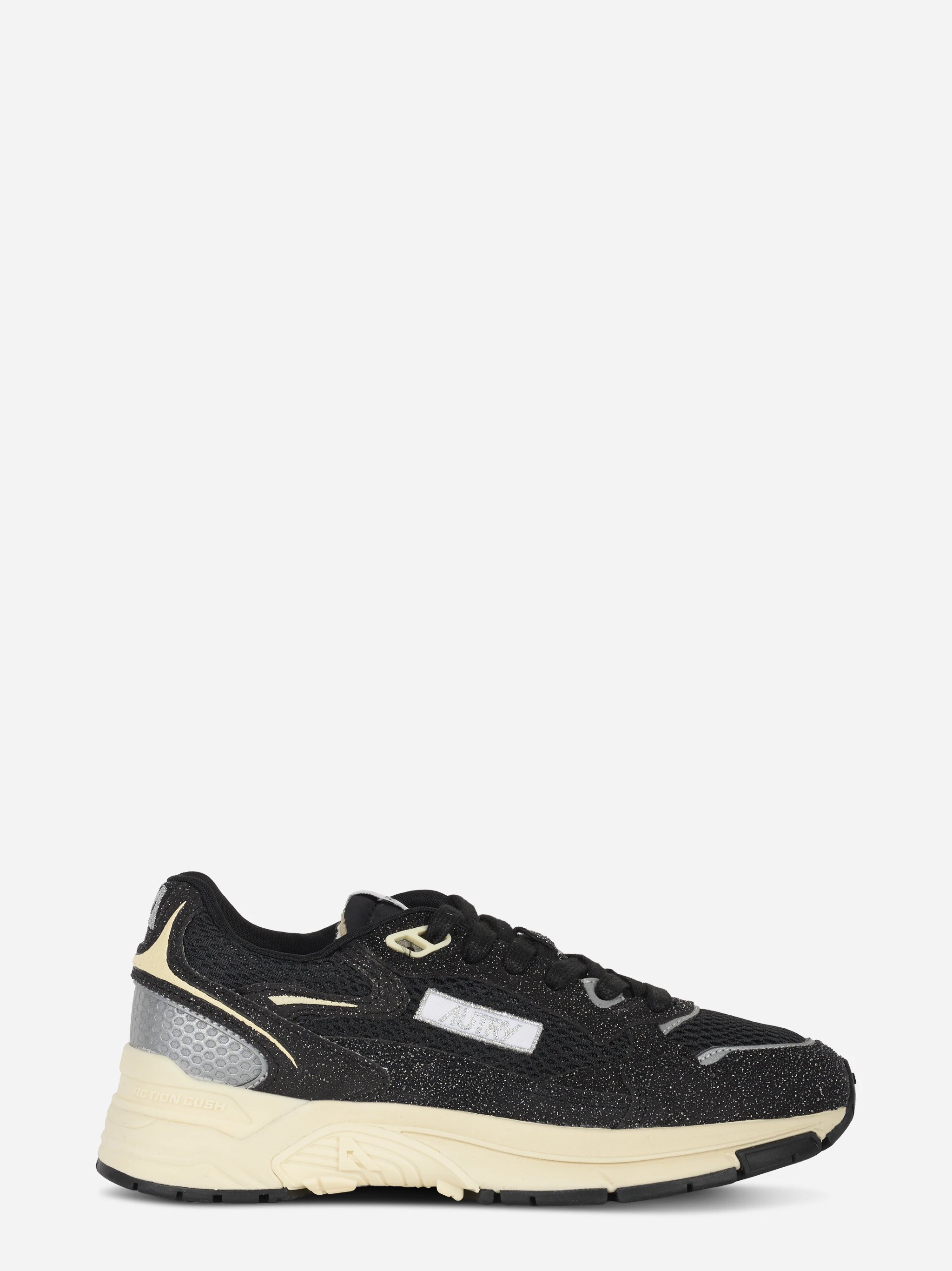 Sneakers Hyperway In Mesh E Pelle Glitter Nera