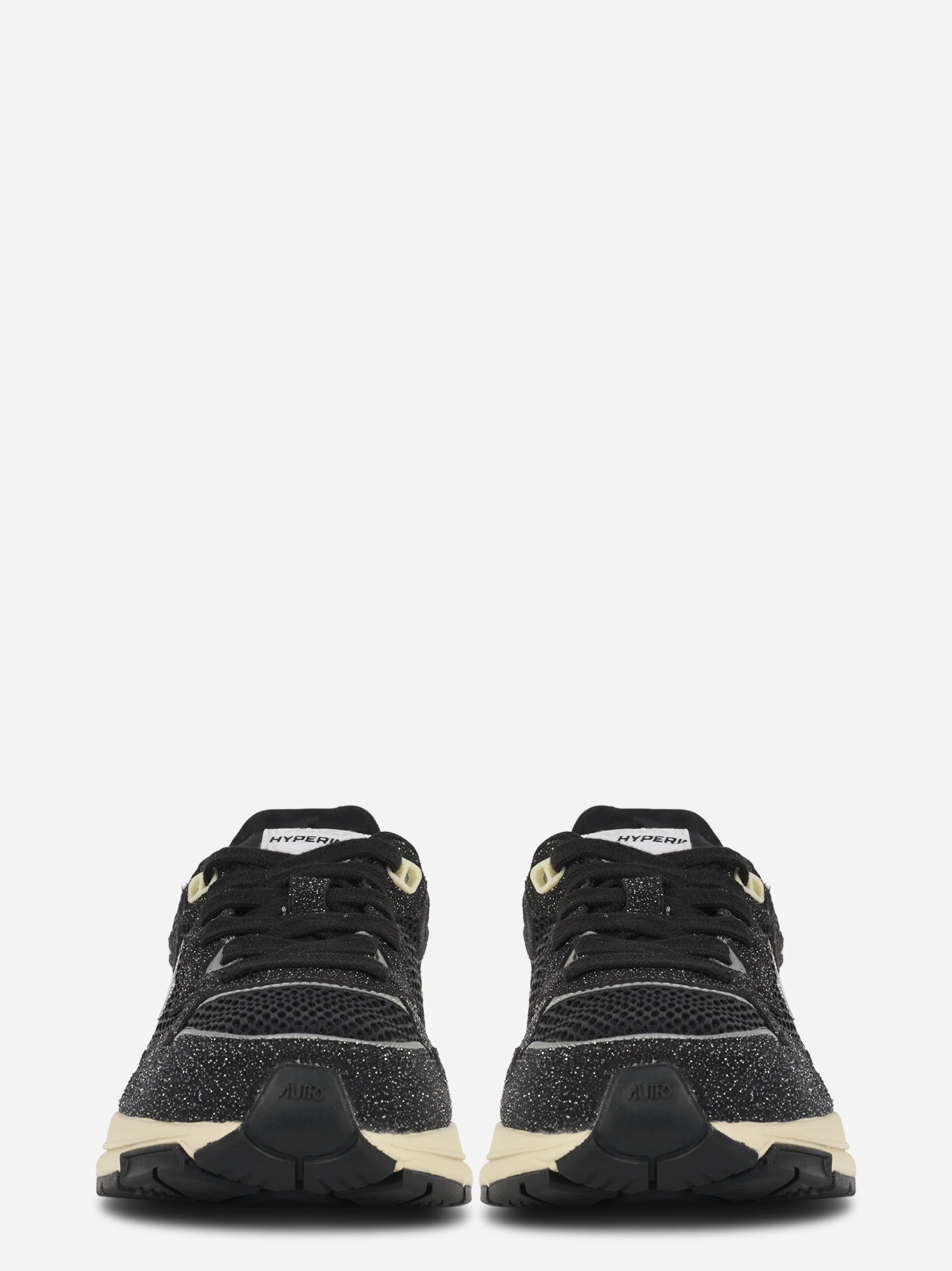 Sneakers Hyperway In Mesh E Pelle Glitter Nera