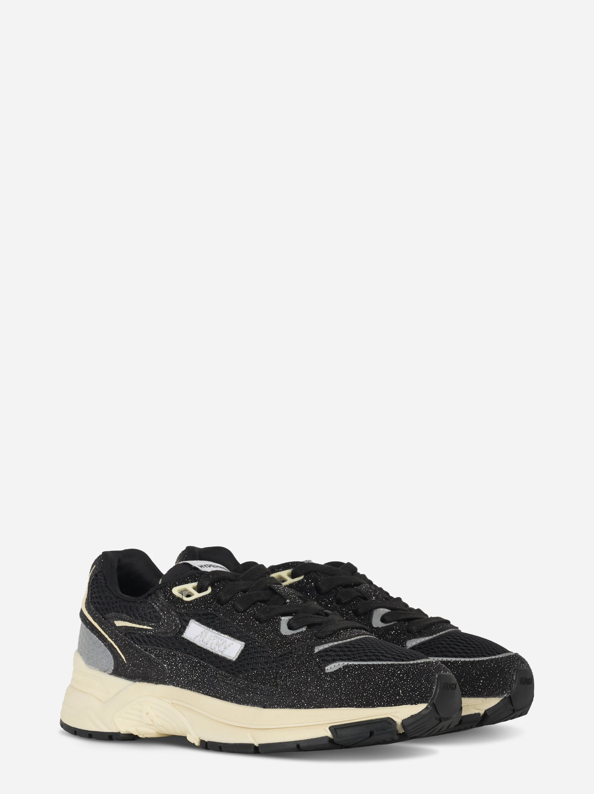 Sneakers Hyperway In Mesh E Pelle Glitter Nera