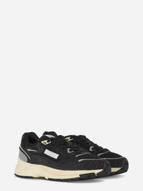 Sneakers Hyperway In Mesh E Pelle Glitter Nera