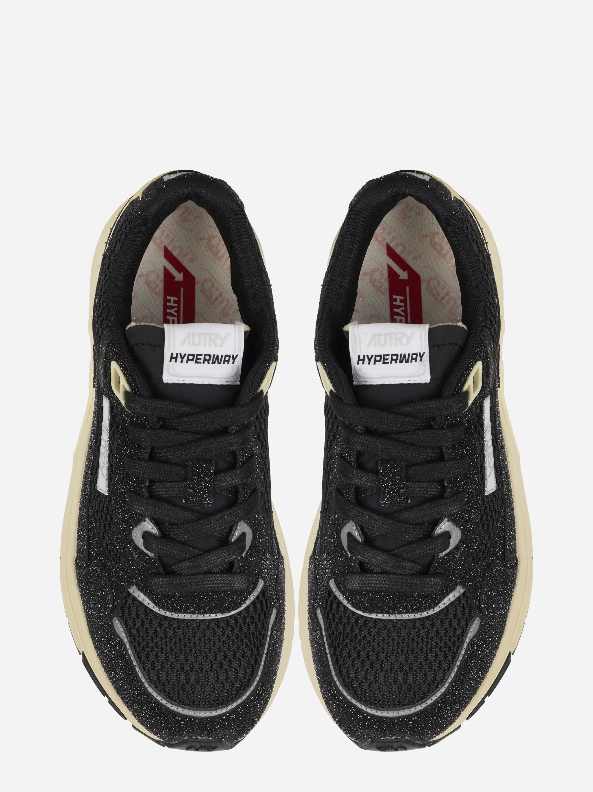 Sneakers Hyperway In Mesh E Pelle Glitter Nera