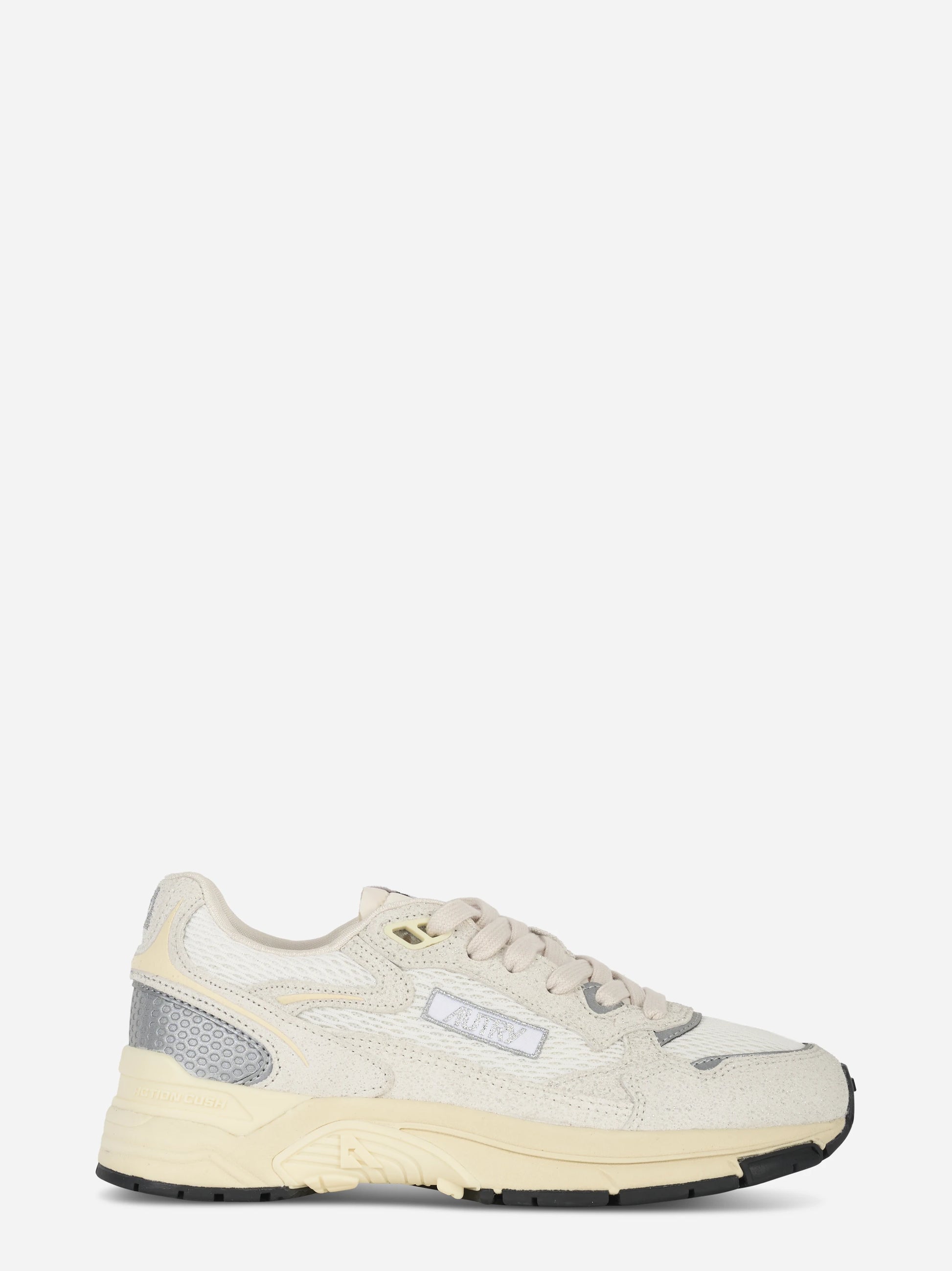 Sneakers Hyperway In Mesh Bianco E Pelle Glitter Grigia