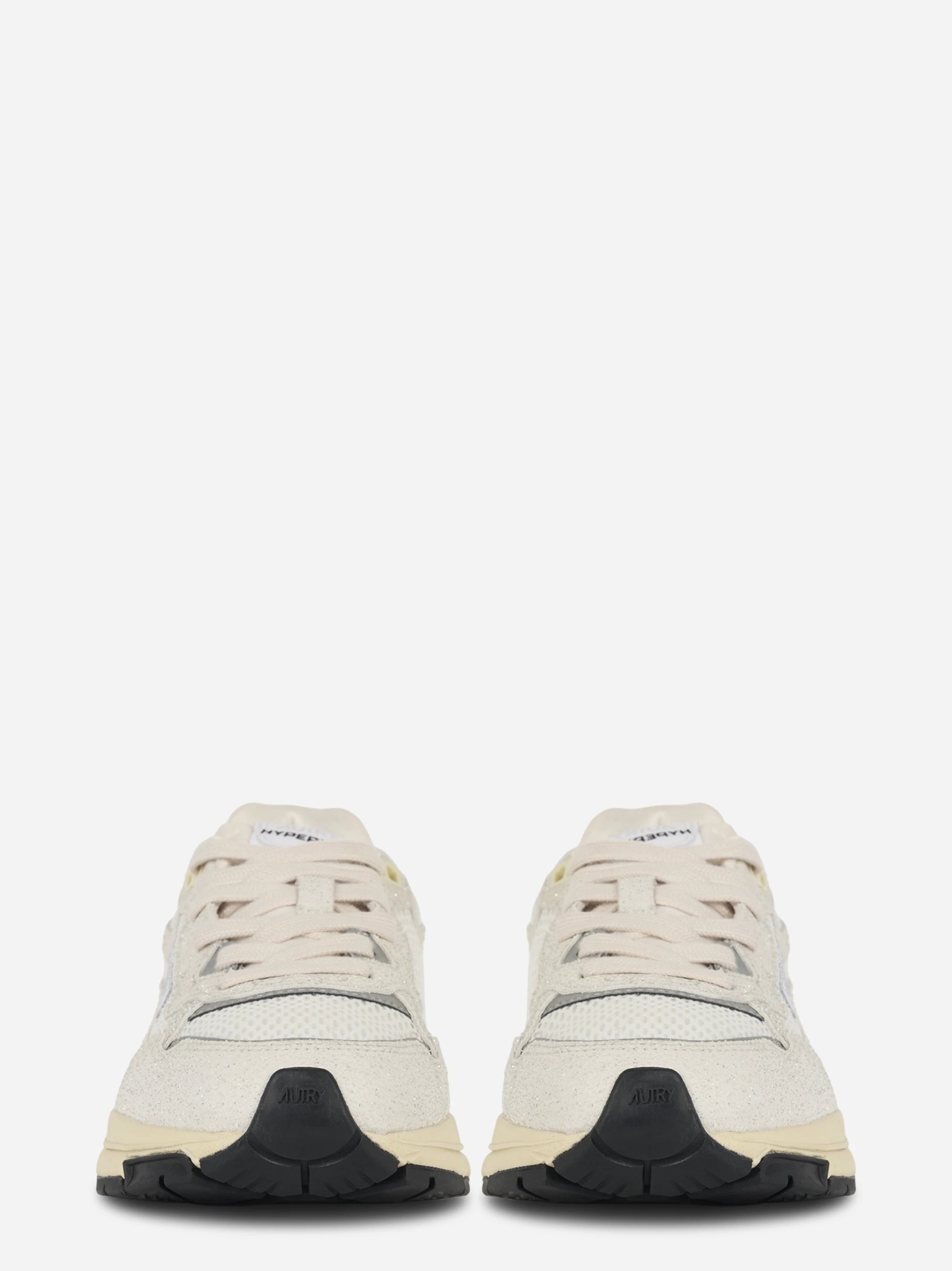 Sneakers Hyperway In Mesh Bianco E Pelle Glitter Grigia