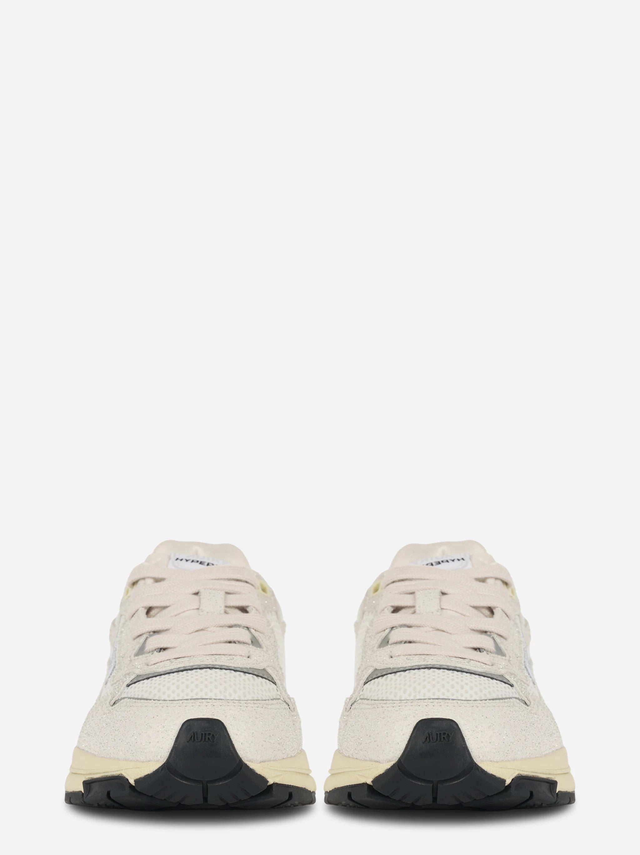 Sneakers Hyperway In Mesh Bianco E Pelle Glitter Grigia