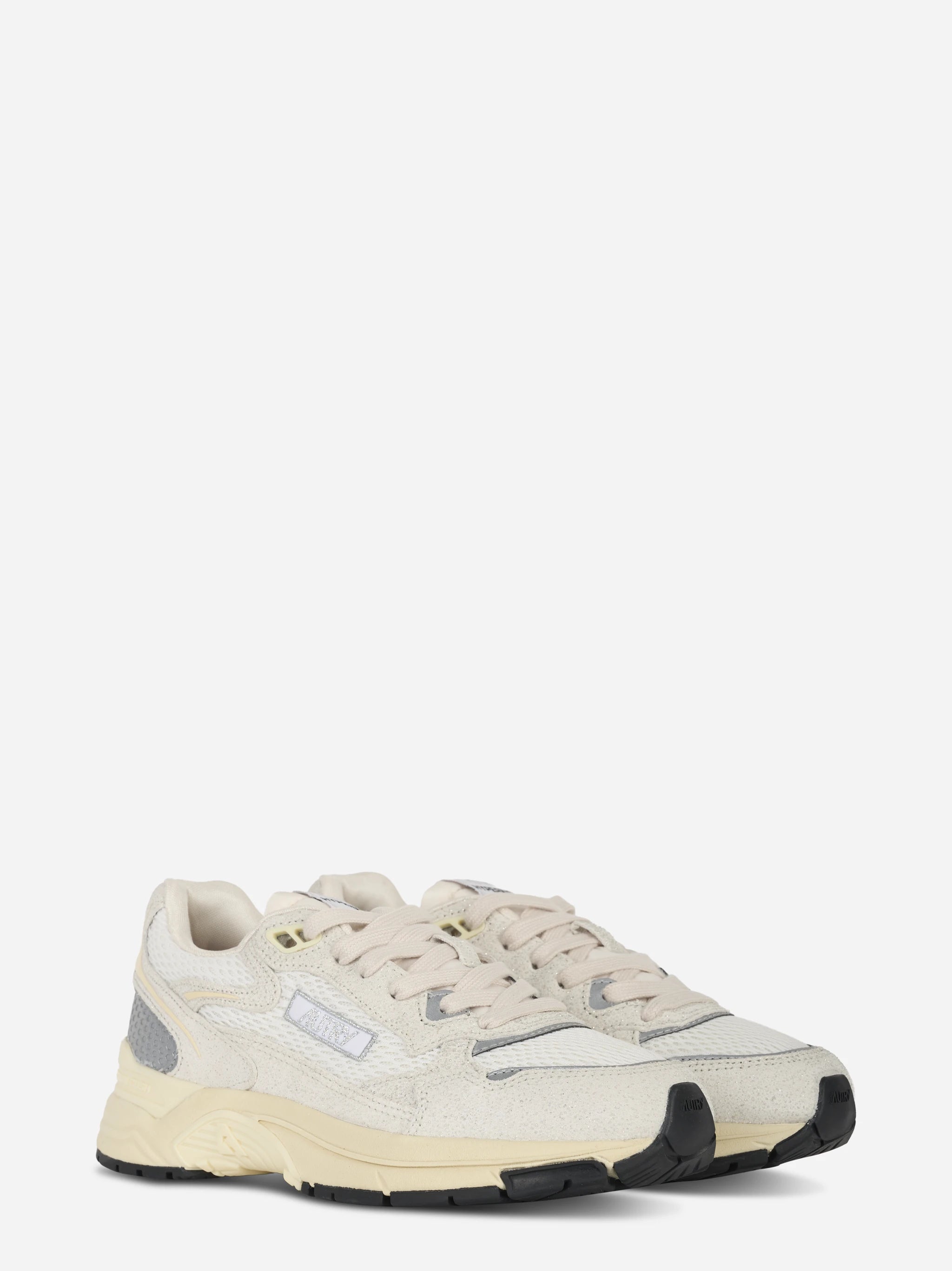 Sneakers Hyperway In Mesh Bianco E Pelle Glitter Grigia
