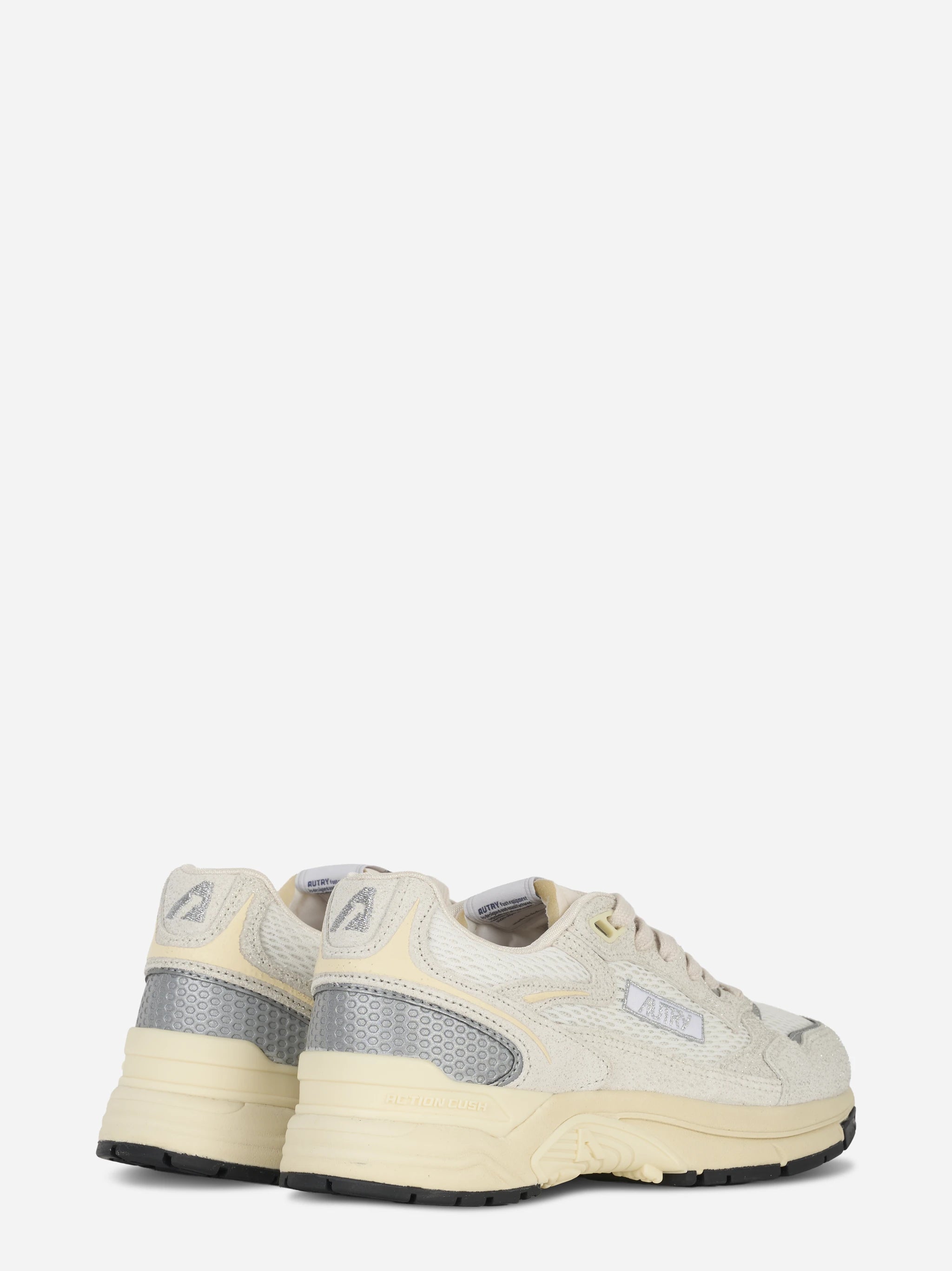 Sneakers Hyperway In Mesh Bianco E Pelle Glitter Grigia
