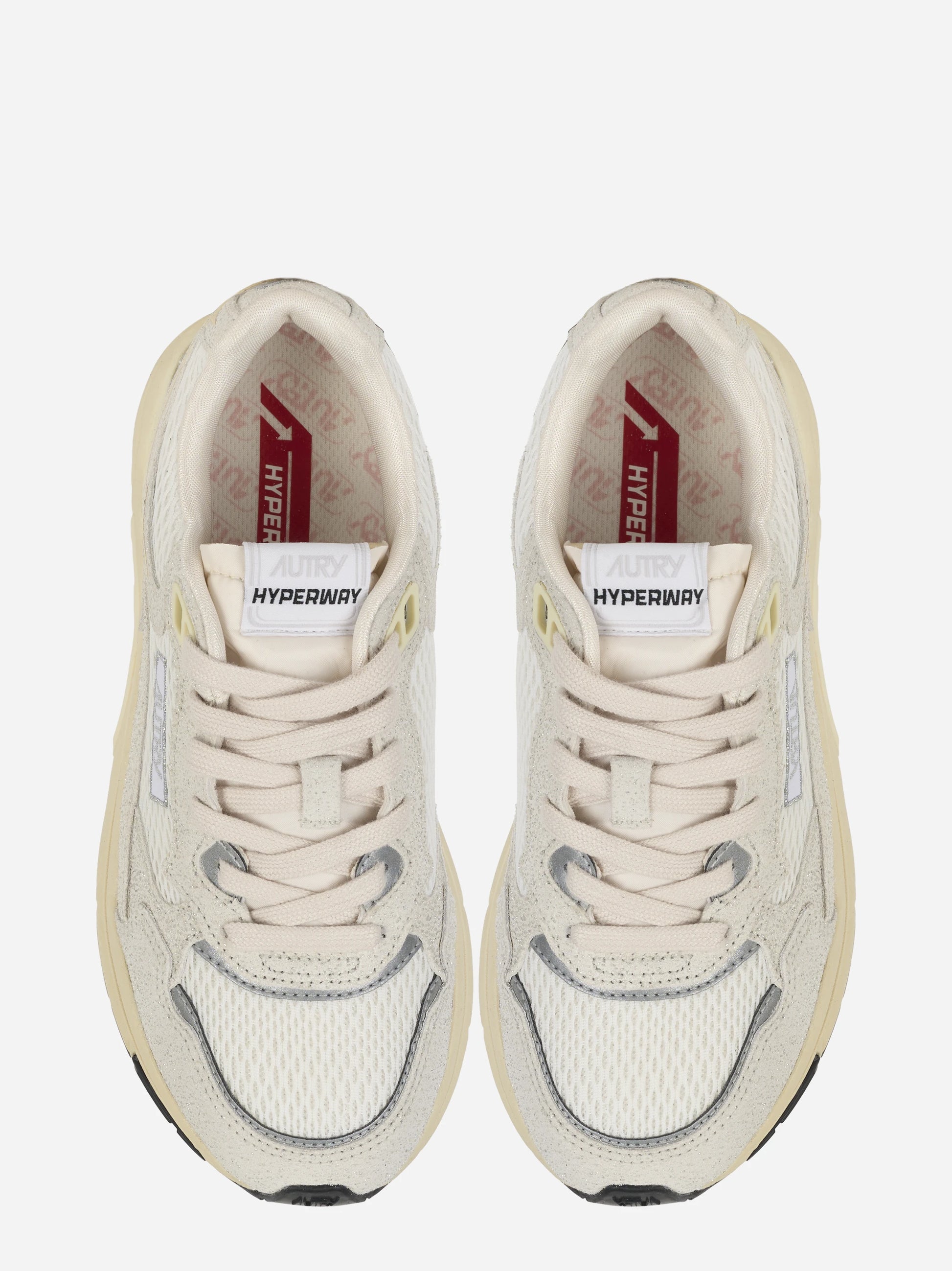 Sneakers Hyperway In Mesh Bianco E Pelle Glitter Grigia