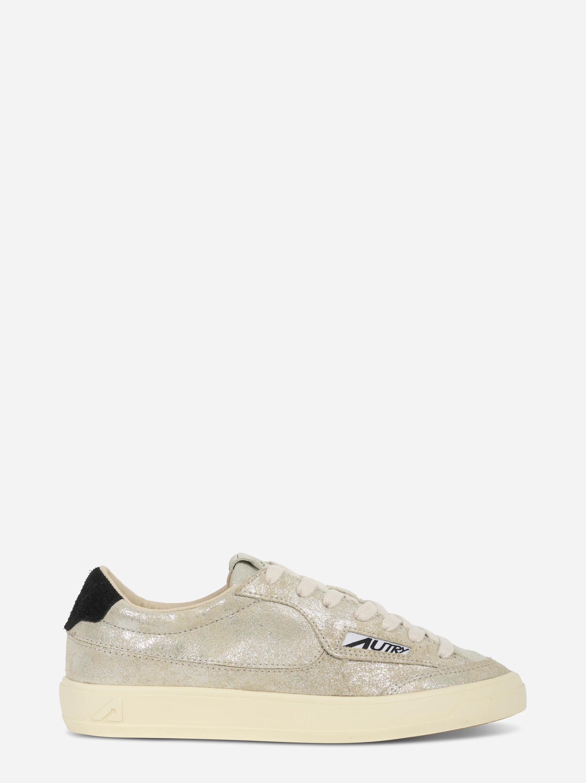 SNEAKERS WINDSCAPE LOW IN SUEDE LAMINATO ARGENTO E NERO