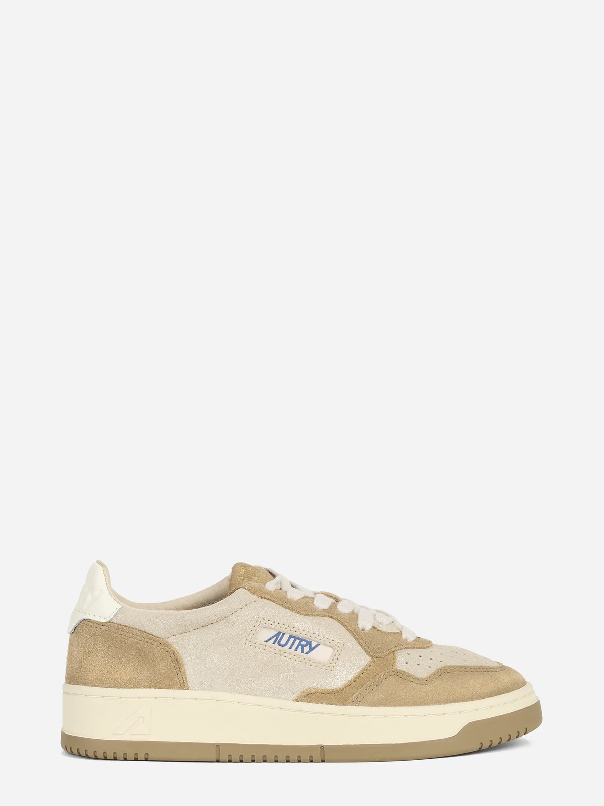 Sneaker Medalist Low in suede platino e beige - vista laterale