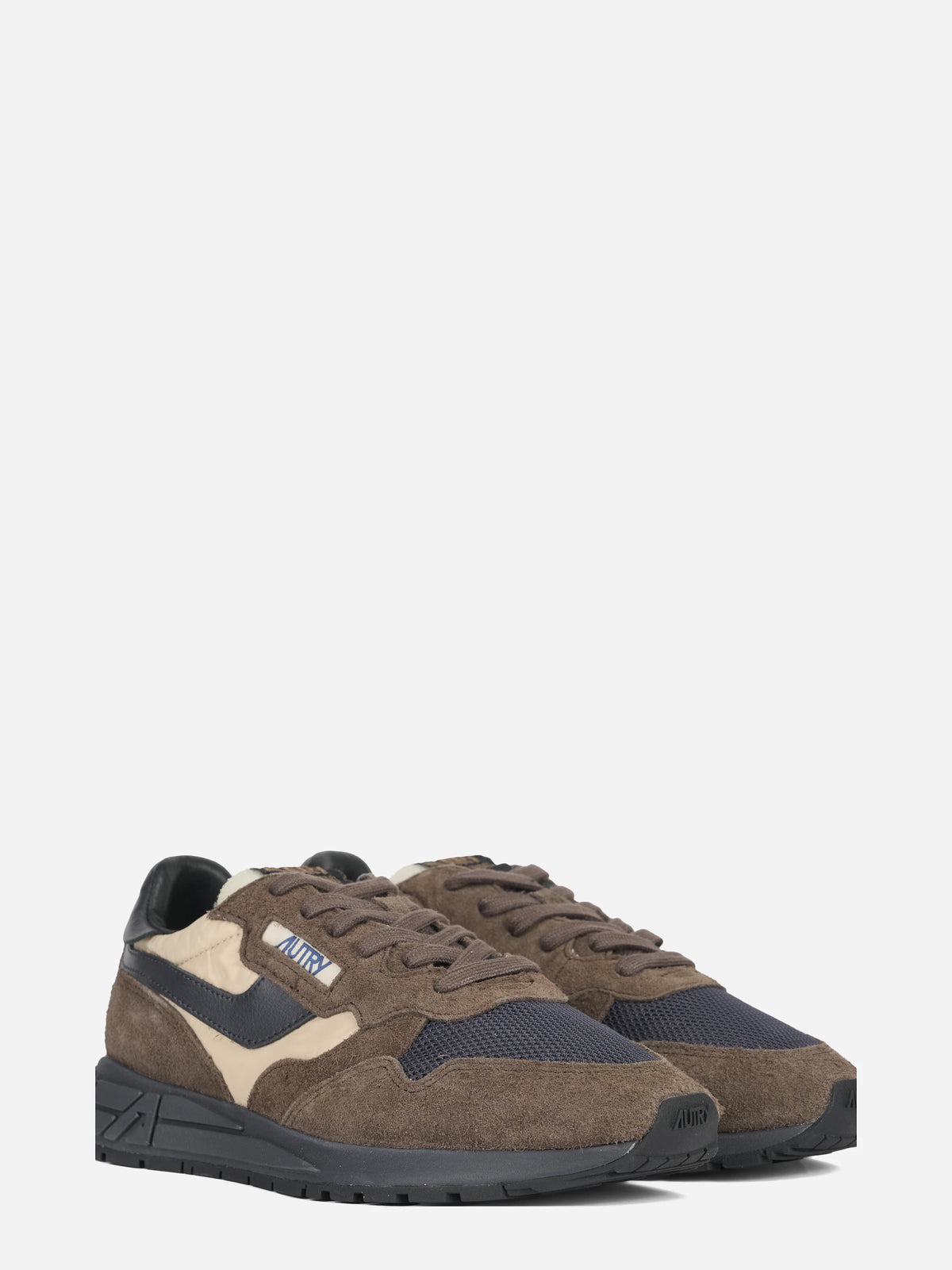 Sneaker Reelwind Low in nylon e suede marrone - vista tre quarti
