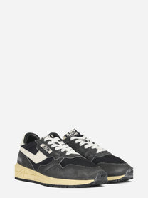 Sneaker Reelwind Low in nylon e suede nera - vista tre quarti