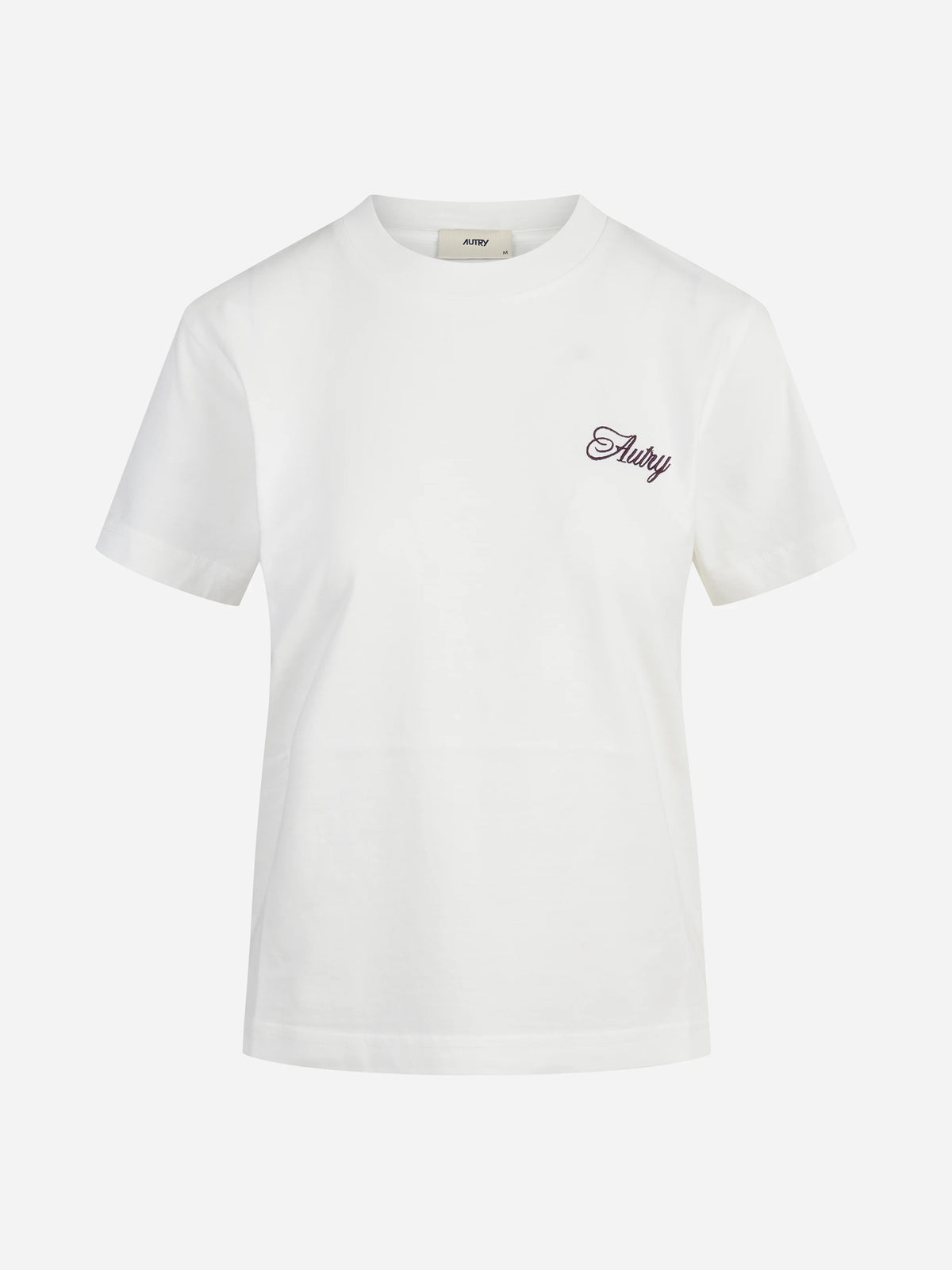 T-shirt in cotone con logo ricamato bianco - vista frontale
