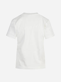 T-shirt in cotone con logo ricamato bianco - dettaglio del prodotto