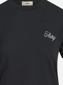 T-shirt in cotone con logo ricamato nero - vista posteriore