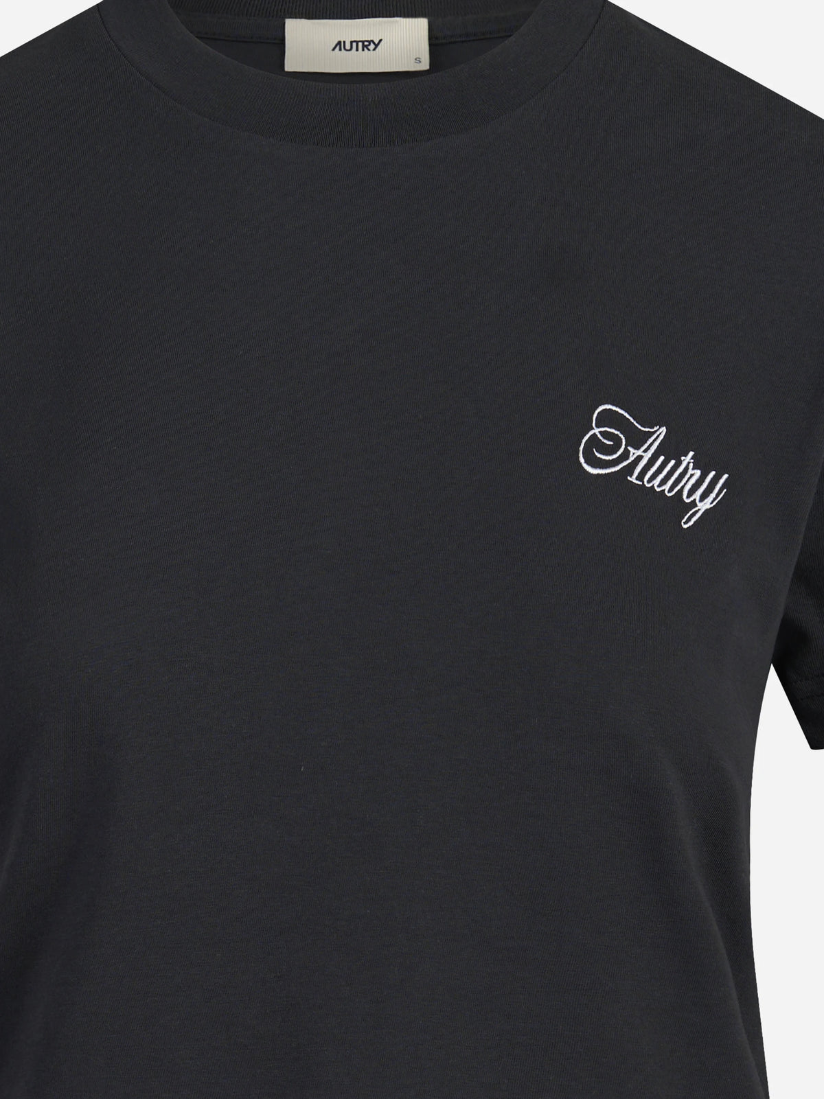 T-shirt in cotone con logo ricamato nero - vista posteriore