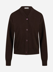 Cardigan con scollo a V in cashmere marrone - vista frontale