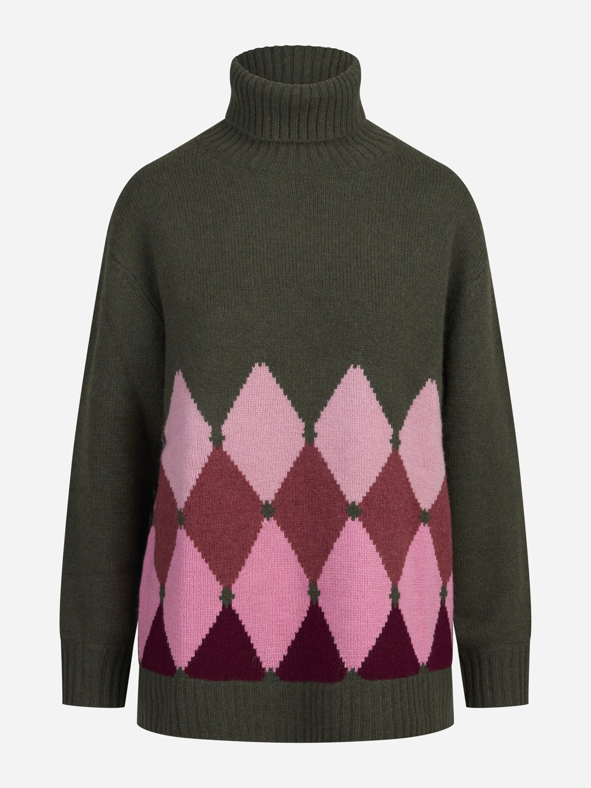 Dolcevita argyle in cashmere verde - vista frontale