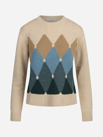 Maglia girocollo argyle in cashmere beige - vista frontale