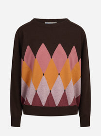 Maglia girocollo argyle in cashmere beige - vista frontale