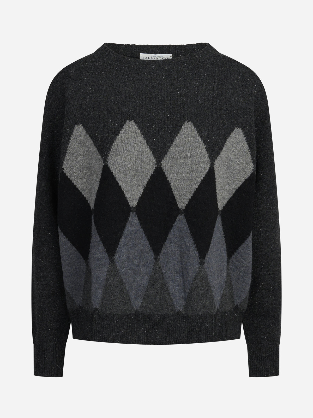 Maglia girocollo argyle in lana grigio - vista frontale