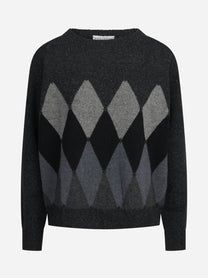 Maglia girocollo argyle in lana grigio - vista frontale