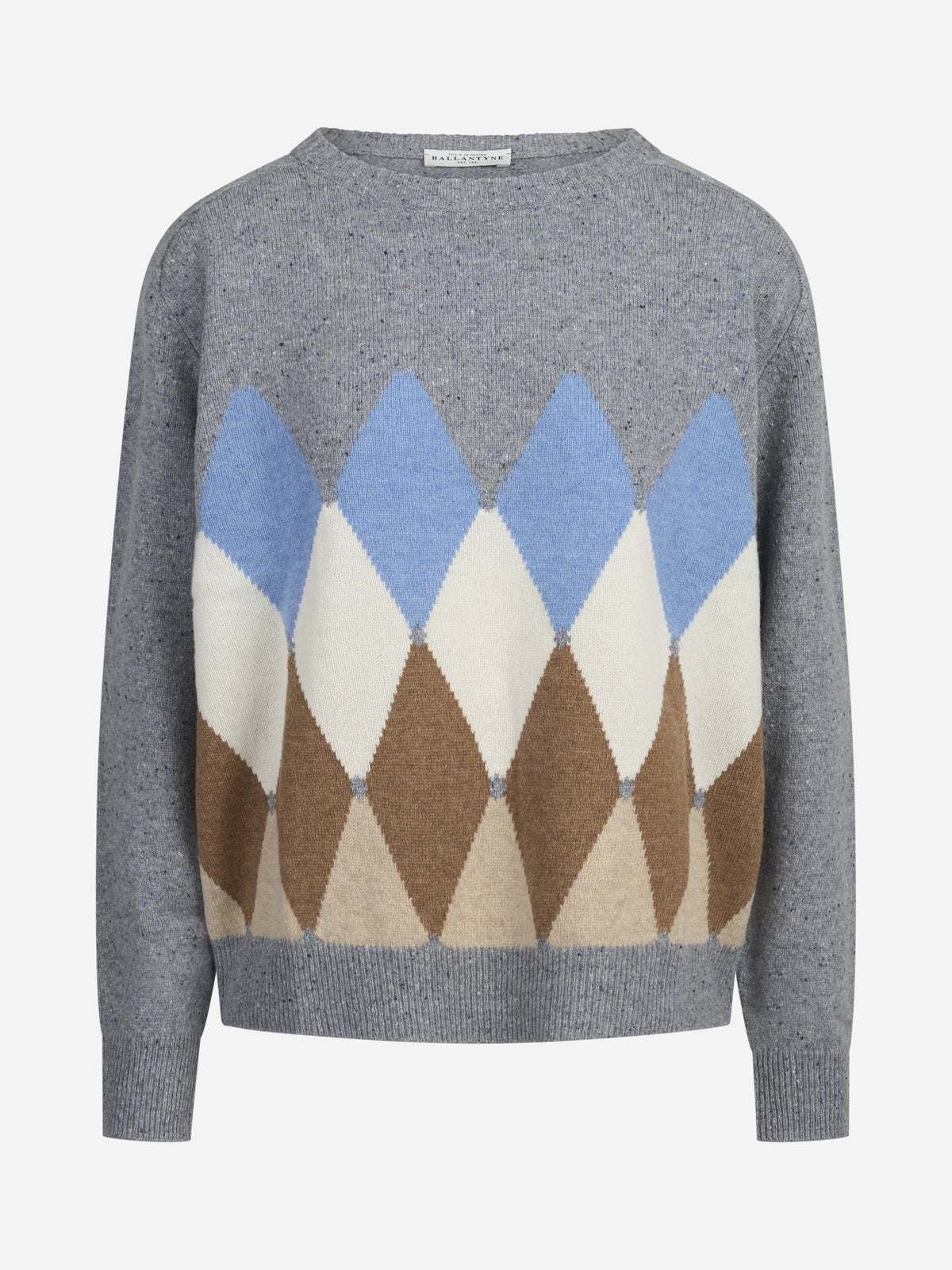 Maglia girocollo argyle in lana grigio - vista frontale