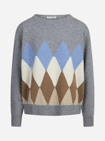 Maglia girocollo argyle in lana grigio - vista frontale