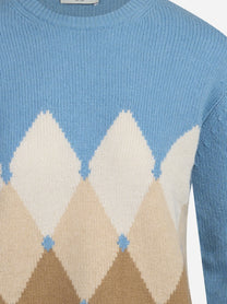 Maglia girocollo argyle in cashmere blu - dettaglio del prodotto