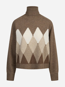 Dolcevita argyle in lana beige - vista frontale