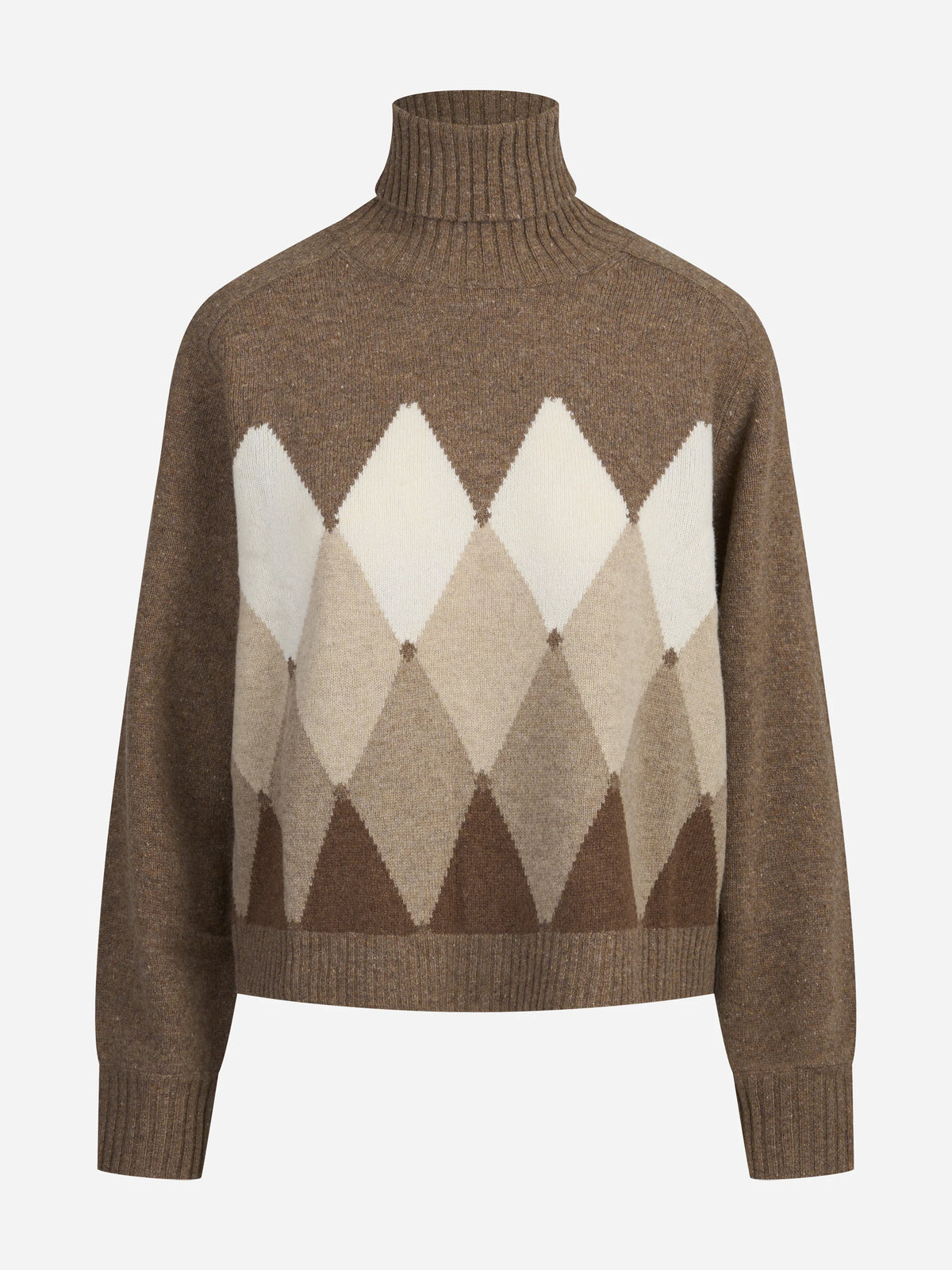 Dolcevita argyle in lana beige - vista frontale