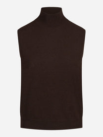 Lupetto smanicato in cashmere marrone - vista frontale