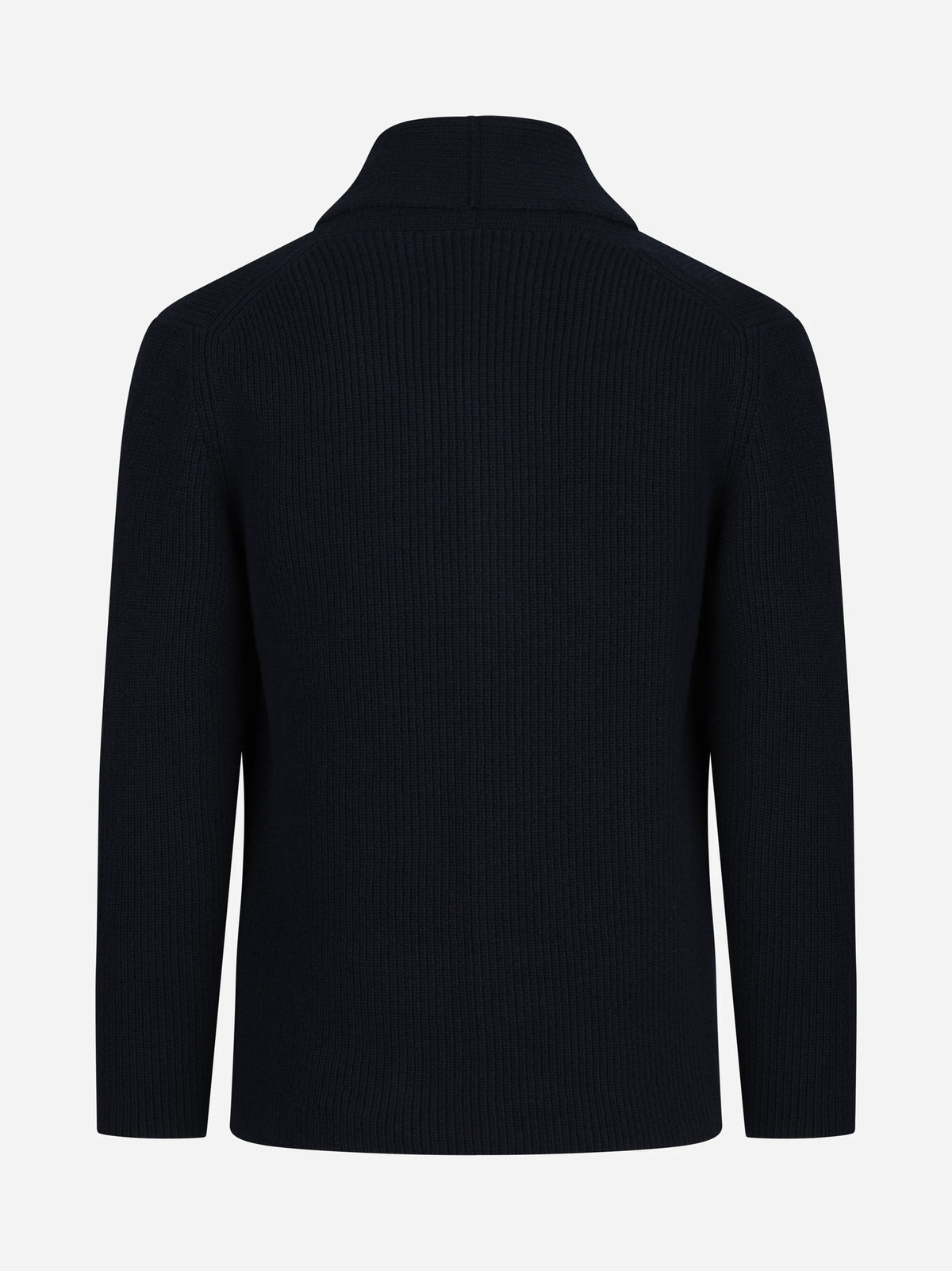 Cardigan a coste con collo a scialle blu - vista posteriore