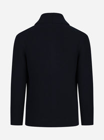 Cardigan a coste con collo a scialle blu - vista posteriore
