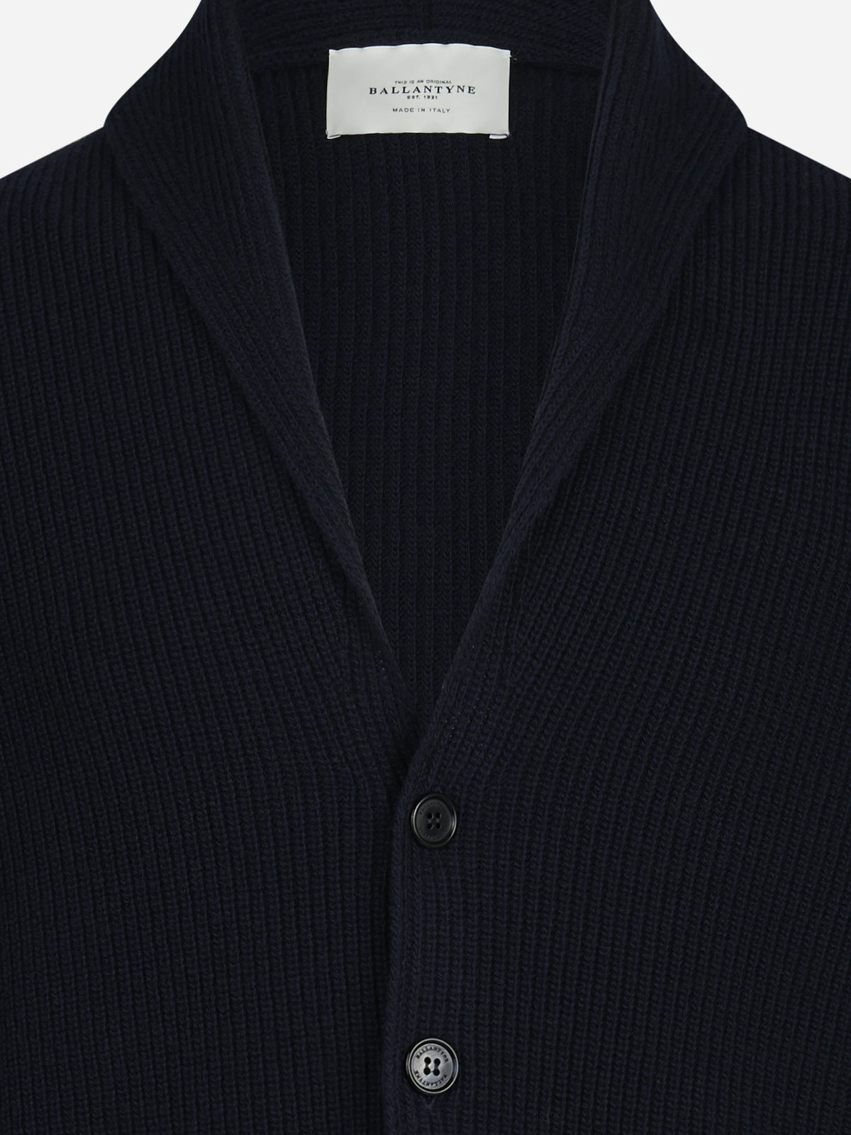 Cardigan a coste con collo a scialle blu - dettaglio
