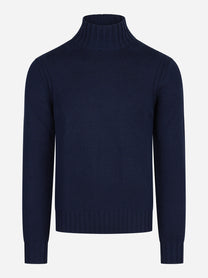 Maglia lupetto in lana blu - vista frontale
