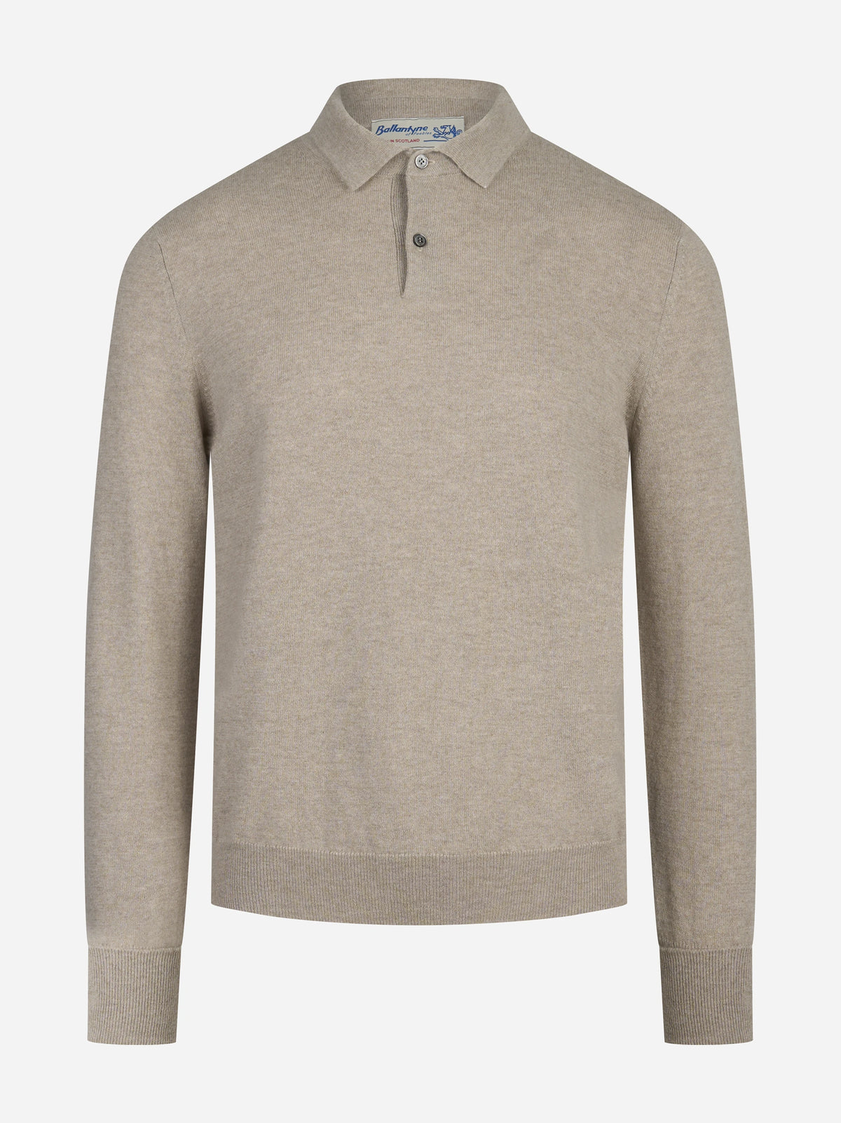 Polo a maniche lunghe in cashmere beige - vista frontale