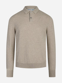 Polo a maniche lunghe in cashmere beige - vista frontale
