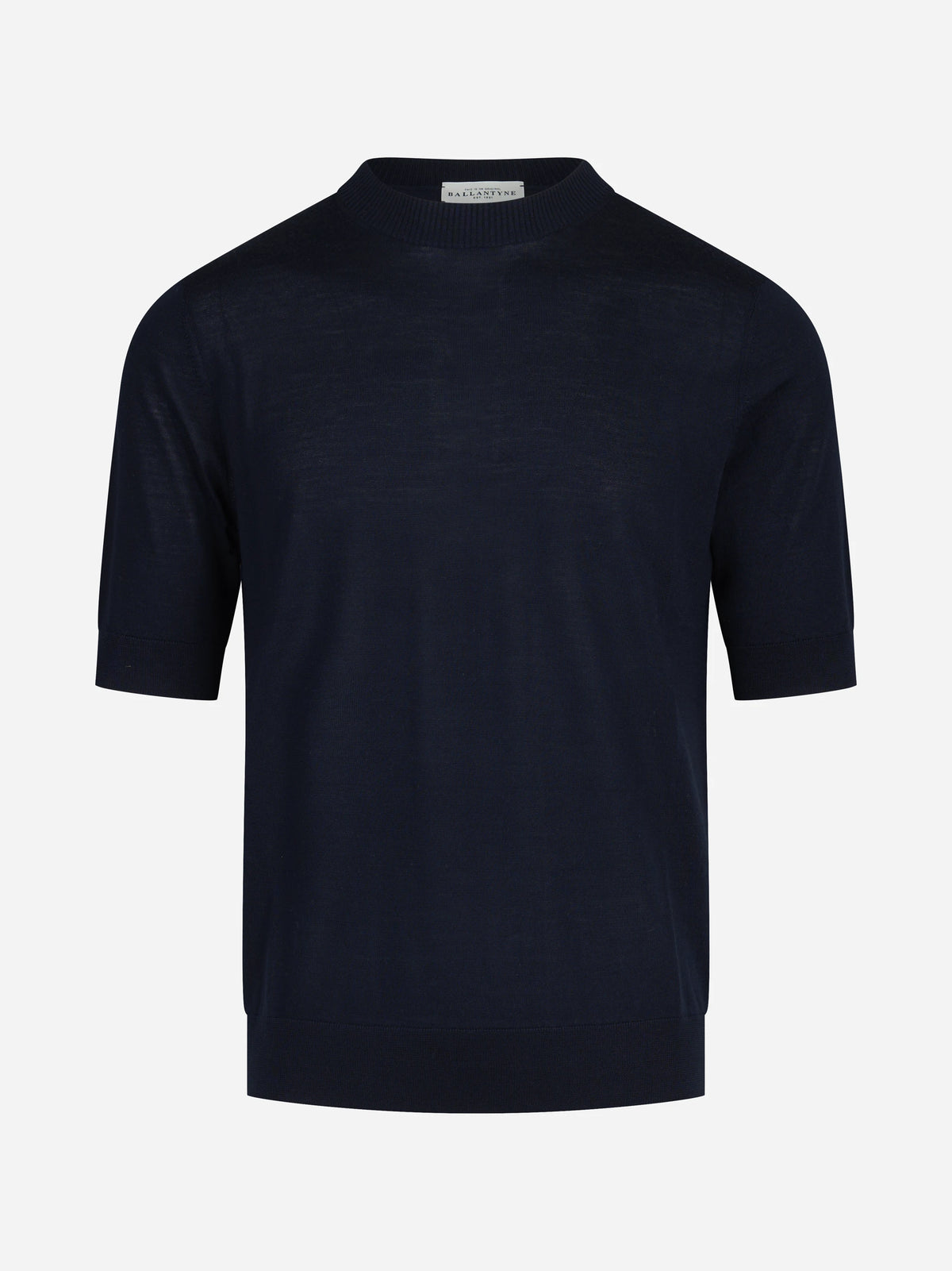 Maglia a maniche corte in lana finezza 16 blu - vista frontale