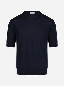 Maglia a maniche corte in lana finezza 16 blu - seconda vista frontale