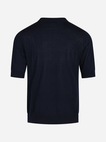 Maglia a maniche corte in lana finezza 16 blu - vista posteriore