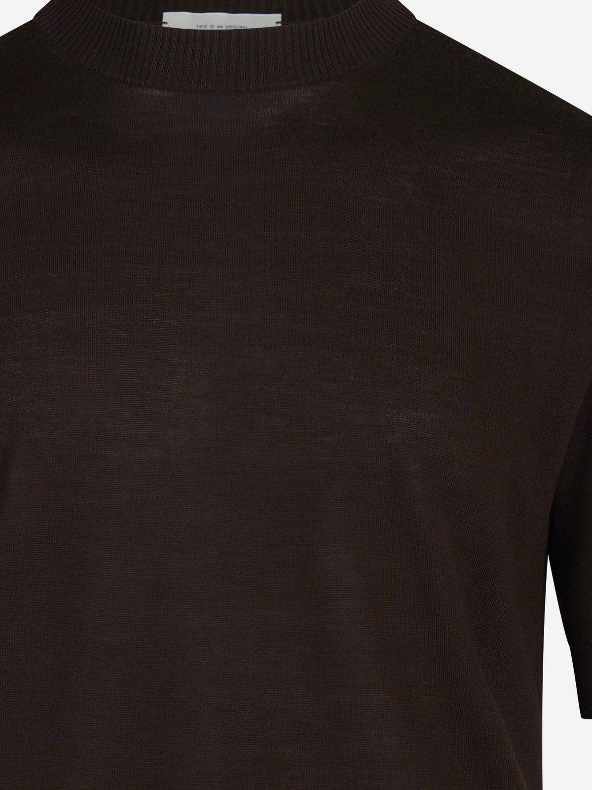Maglia a maniche corte in lana finezza 16 marrone - dettaglio