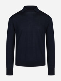 Maglia in lana con colletto finezza 16 blu - vista frontale