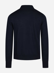 Maglia in lana con colletto finezza 16 blu - vista posteriore