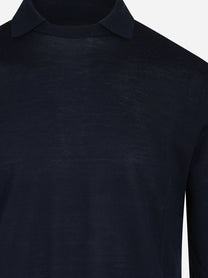 Maglia in lana con colletto finezza 16 blu - dettaglio