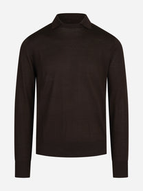 Maglia in lana con colletto finezza 16 marrone - vista frontale
