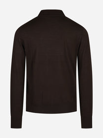 Maglia in lana con colletto finezza 16 marrone - vista posteriore