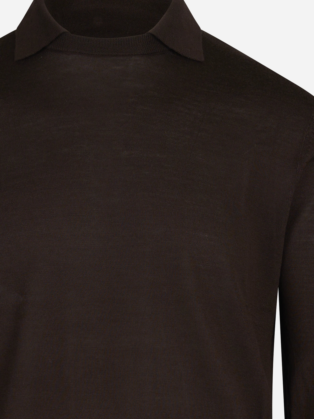 Maglia in lana con colletto finezza 16 marrone - dettaglio